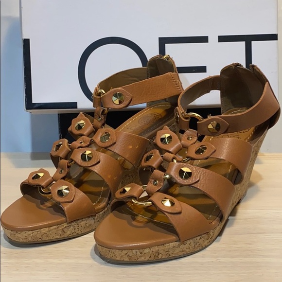 Ann Taylor Loft Studded Leather Wedge Sandals - Picture 2 of 12